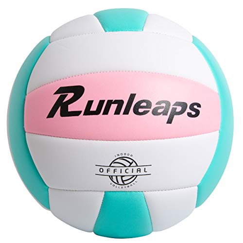 Runleaps Soft Indoor Volleyball Waterproof Volleyball Light Touch Recreational Ball for Pool Gym Indoor Outdoor (Pink/Light Blue, Size 5)