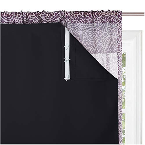 KGORGE Blackout Window Curtain Liner - 100% Light Block Panels Heat Insulated Lined Curtains Rod Pocket Darkening Drapery Liners, Bonus Hooks (2 Pcs, Wide 27 x Long 60 inches Each, Black)