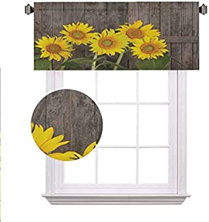 Sunflower Decor Blackout Valances,Helianthus Sunflowers Against Weathered Aged Fence Summer Garden Photo Print Rod Pocket Window Treatment Tier for Boy/Kids/Master Bedroom,42