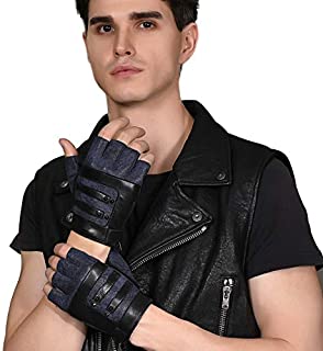 FIORETTO Mens Fingerless Gloves Italian Goatskin Half Finger Driving Leather Gloves