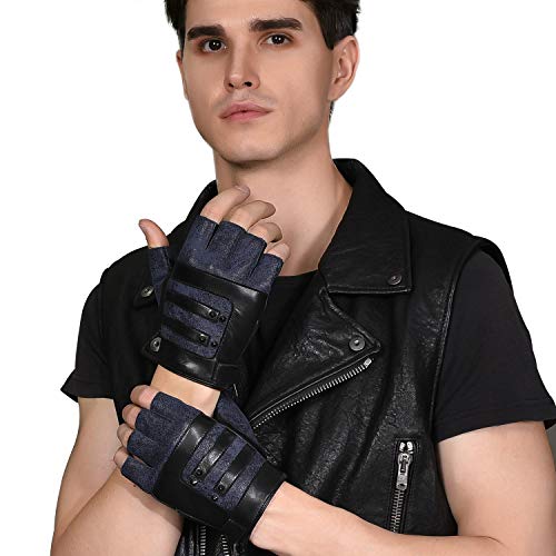 FIORETTO Mens Fingerless Gloves Italian Goatskin Half Finger Driving Leather Gloves