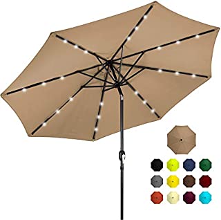 Best Choice Products 10ft Solar Powered Aluminum Polyester LED Lighted Patio Umbrella w/Tilt Adjustment and Fade-Resistant Fabric, Tan