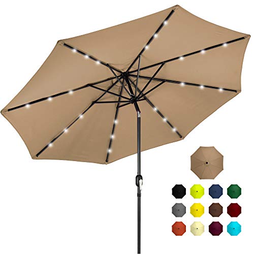 Best Choice Products 10ft Solar Powered Aluminum Polyester LED Lighted Patio Umbrella w/Tilt Adjustment and Fade-Resistant Fabric, Tan