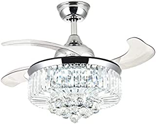 Moooni Dimmable Fandelier Crystal Ceiling Fans with Lights and Remote Modern Invisible Retractable Chandelier Fan LED Ceiling Fan Light Kit -Polished Chrome 36 Inches