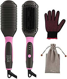 Ionic Hair Straightener Brush, Umikiss 2-in-1 Straightening Brush with 3 Adjustable Temperature,Anti-Scald Feature,30s Fast Ceramic Heating & Auto-Off Function,Straightener Comb for home or travelling