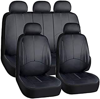 Car Seat Covers Full Set - Luxurious Leather Auto Front Rear Headrest Seat Protector - Fits Most Car Truck Van SUV, Black