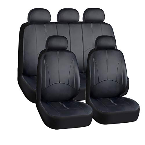 Car Seat Covers Full Set - Luxurious Leather Auto Front Rear Headrest Seat Protector - Fits Most Car Truck Van SUV, Black