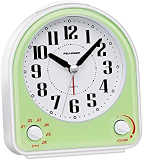 Peakeep Non-Ticking Silent Alarm Clock, Optional 7 Wake-up Sounds with Volume Control, Nightlight and Snooze, AA Battery Operated and Included (Green)