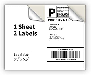 KKBESTPACK Half Sheet Shipping Labels for Laser and Inkjet Printers  2 Per Page Self Adhesive Mailing Labels for Packages  White 8.5 x 5.5 Postage Labels for Shipping Boxes (200 Labels) (2LP)