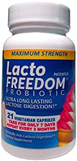 Lacto-Freedom Maximum Strength Lactose Intolerance Relief Capsules, Probiotic Supplement Produces Abundant Natural Lactase Enzyme in Intestines, Helps Gas, Bloating, and Diarrhea, 21 ct.