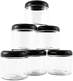 16oz Clear Plastic Jars w/Domed Lids (6 pack); BPA Free PET Stackable Straight Sided Canisters for Bathroom & Kitchen Storage of Dry Goods, Creams and More