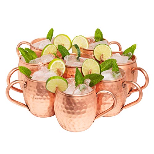 Kitchen Science Moscow Mule 100% Pure Copper Mugs Gift Set - Set of 8 - 16 oz with amazing Ayurvedic benefits, Perfect Gift for your Friends and Family