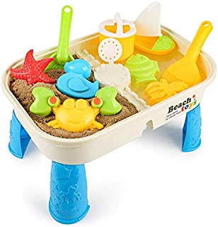 COOLOOK Beach Sand n Toys Set with Activity Table with Storage Compartment and Lid 10 Pieces