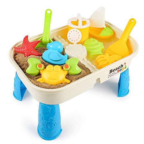 COOLOOK Beach Sand n Toys Set with Activity Table with Storage Compartment and Lid 10 Pieces