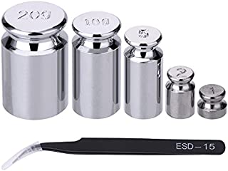 TOODOO 1g 2g 5g 10g 20g Gram Set for Digital Scale Balance and 1 Piece Calibration Weight Tweezer, Silver