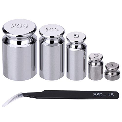 TOODOO 1g 2g 5g 10g 20g Gram Set for Digital Scale Balance and 1 Piece Calibration Weight Tweezer, Silver