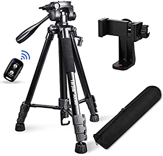 Torjim 60 Camera Tripod with Carry Bag, Lightweight Travel Aluminum Professional Tripod Stand (5kg/11lb Load) with Bluetooth Remote for DSLR SLR Cameras Compatible with Phone-Black