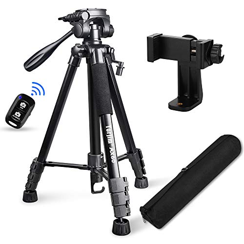 Torjim 60 Camera Tripod with Carry Bag, Lightweight Travel Aluminum Professional Tripod Stand (5kg/11lb Load) with Bluetooth Remote for DSLR SLR Cameras Compatible with Phone-Black