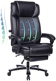 REFICCER Big and Tall Executive Office Chair 400 Lbs, High Back Rocking PU Leather Office Chair with Footrest - Reclining Computer Desk Chair with Ergonomic Back and Thick Padding