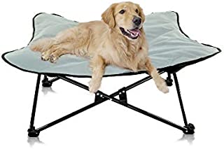 Portable Elevated Dog Bed | Folding Pet Cot for Indoor, Outdoor, Traveling, Camping | Fold Up Steel Frame with Padded Cushion Canopy | Raised Travel Lounger for Large, Small, Dogs, Cats, up to 100 lb.