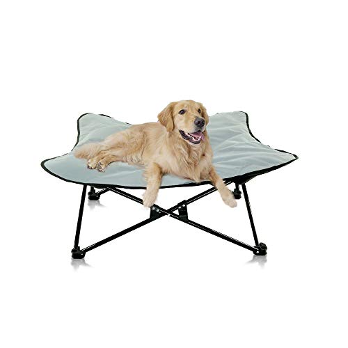 Portable Elevated Dog Bed | Folding Pet Cot for Indoor, Outdoor, Traveling, Camping | Fold Up Steel Frame with Padded Cushion Canopy | Raised Travel Lounger for Large, Small, Dogs, Cats, up to 100 lb.