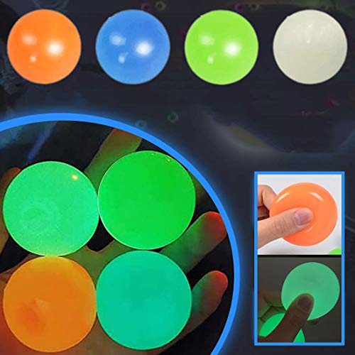 MARLBSIDE Ceiling Sticky Balls, Glow Squishy Stress Balls, Gobbles Sticky Balls, Stress Relief Balls for Adults and Kids, Fidget Toys Glow in The Dark Ball,(4 pcs) (Normal)