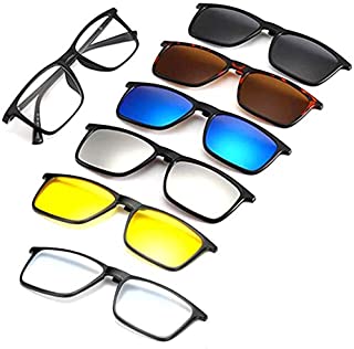 AoHeng TR90 6Pcs Magnetic Clip on Sunglasses Blue light blocking Glasses for Night Driving