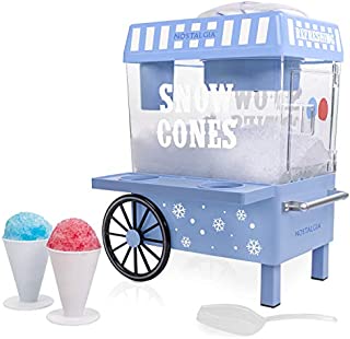 Nostalgia SCM525BL Vintage Countertop Snow Cone Maker Makes 20 Icy Treats, Includes 2 Reusable Plastic Cups & Ice Scoop  Blue