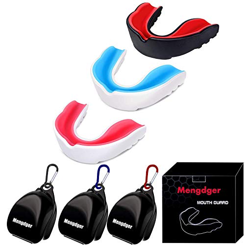 Mengdger Youth Mouth Guard Football Moldable MouthGuard Sports Kids Boys Mouthpiece Teeth Protective Braces EVA Double Colored for MMA Boxing Rugby Kickboxing Taekwondo Softball Lacrosse(3 Pack)