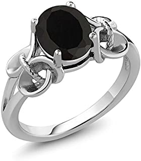 Gem Stone King 925 Sterling Silver Black Onyx Women's Engagement Ring (2.60 Cttw Oval 9X7MM) (Size 6)