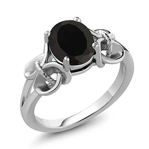 Gem Stone King 925 Sterling Silver Black Onyx Women's Engagement Ring (2.60 Cttw Oval 9X7MM) (Size 6)