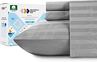 Premium Quality 500-Thread-Count Cotton Sheets - 4 Piece California King Bed Set, Light Gray Color Damask Stripe, Comfortable Sateen Weave Bedding, Deep Pocket Fits Mattress 16 Inches