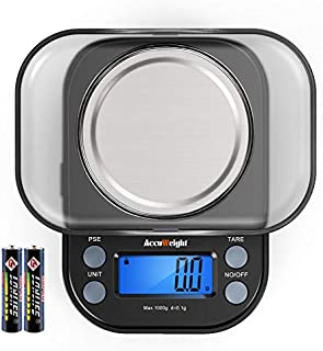 AccuWeight Mini Pocket Gram Scale for Jewelry Digital Food Kitchen Scale 1000 by 0.1g with Tare and Calibration Weight Scale