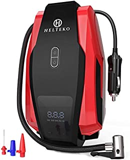 Helteko Air Compressor Tire inflator DC 12V, Portable Car Tire Pump w/Emergency LED Light, Long Power Cord, Auto Shut Off, Carrying Case, Electric Air Pump for Car Tires Bicycle and Other Inflatables