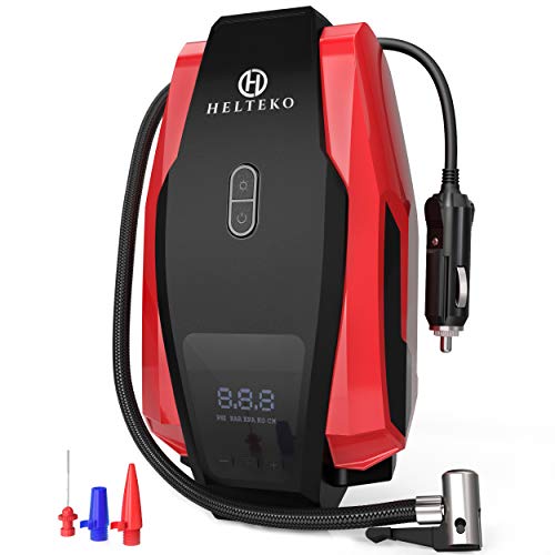 Helteko Air Compressor Tire inflator DC 12V, Portable Car Tire Pump w/Emergency LED Light, Long Power Cord, Auto Shut Off, Carrying Case, Electric Air Pump for Car Tires Bicycle and Other Inflatables