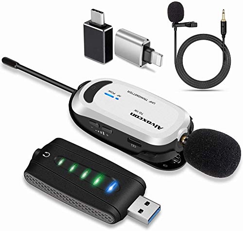 Wireless lavalier Microphone Compatible with iPhone & Computer -Alvoxcon USB Lapel Mic System Compatible with MacBook, PC, Laptop, Zoom, Podcast, Vlog, YouTube Video, Vocal Recording