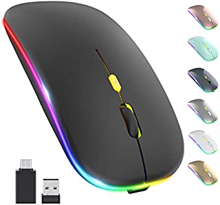 Upgrade LED Wireless Mouse, Rechargeable Slim Silent Mouse 2.4G Portable Mobile Optical Office Mouse with USB & Type-c Receiver, 3 Adjustable DPI for Notebook, PC, Laptop, Computer, Desktop (Black)