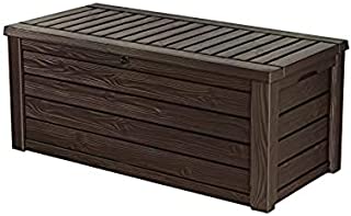 Keter Westwood 150 Gallon Resin Large Deck Box-Organization and Storage for Patio Furniture, Outdoor Cushions, Garden Tools and Pool Toys, Brown