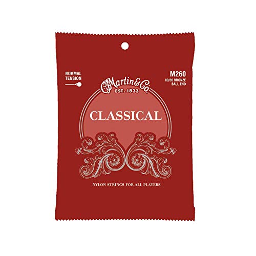 Martin Guitar Classical M260, Nylon Normal Tension 80/20 Bronze Ball End Acoustic Guitar Strings