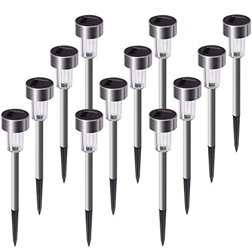 Solar Lights Outdoor, 12Pack Stainless Steel Outdoor Solar Lights - Waterproof, LED Landscape Lighting Solar Powered Outdoor Lights Solar Garden Lights for Pathway Walkway Patio Yard & Lawn-Cool White