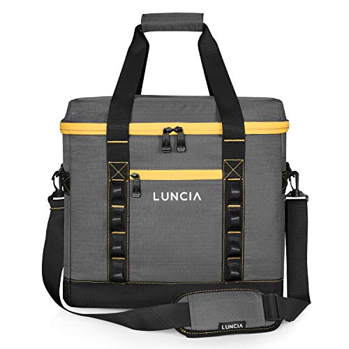 LUNCIA Collapsible Large Cooler Bag, 60-Can Sand-Free Insulated Leakproof Soft Sided Portable Cooler Bag Waterproof for Road Trip, Grocery Shopping, Camping and Picnic