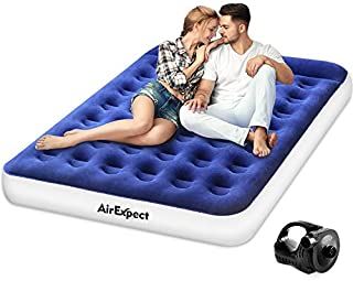 Air Mattress Camping AirBed Queen Size - AirExpect Leak Proof Inflatable Mattress with Rechargeable Electric Pump Built-in Pillow for Guest,Camping,Hiking, Height 9