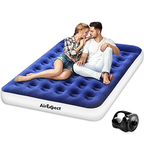 Air Mattress Camping AirBed Queen Size - AirExpect Leak Proof Inflatable Mattress with Rechargeable Electric Pump Built-in Pillow for Guest,Camping,Hiking, Height 9