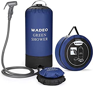 WADEO Camp Shower, 2.9 Gallons Portable Outdoor Camping Shower Bag Pressure Shower with Foot Pump and Shower Nozzle for Beach Swim Travel Hiking Backpacking - 11L, Blue