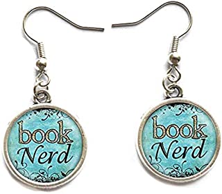 Book Nerd Stud Earrings Glass Art Print Jewelry Charm Gifts for Her or Him Book Lover Teacher Librarian.D0050