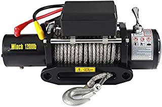 12V 12000-lb Load Capacity Electric Truck Winch Kit Synthetic Rope, Waterproof Off Road Winch forTruck, SUV with Corded Control (12000-Rope)