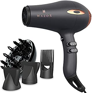 Wazor Salon Grade Tourmaline Ionic Hair Dryer 1875W Turbo Powerful Blow Dryer AC Motor Compact Quite Hairdryer with Diffuser & Comb & Concentrator, Beautiful Gift Box for Gift Giving