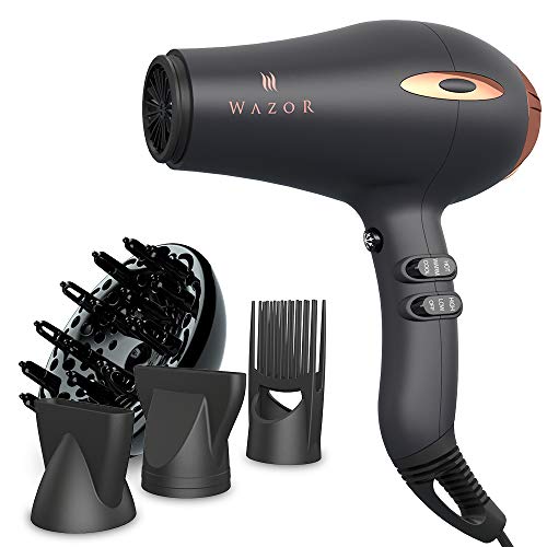 Wazor Salon Grade Tourmaline Ionic Hair Dryer 1875W Turbo Powerful Blow Dryer AC Motor Compact Quite Hairdryer with Diffuser & Comb & Concentrator, Beautiful Gift Box for Gift Giving