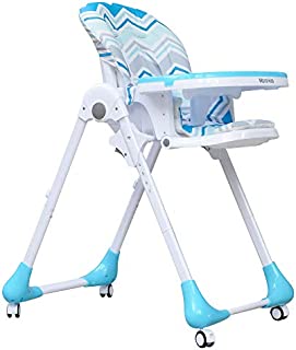 Baby High Chair Foldable Baby Dining Chair with 7 Height Position Adjustable, Removable Cushion and Tray Portable Blue Feeding Booster for Babies and Toddlers