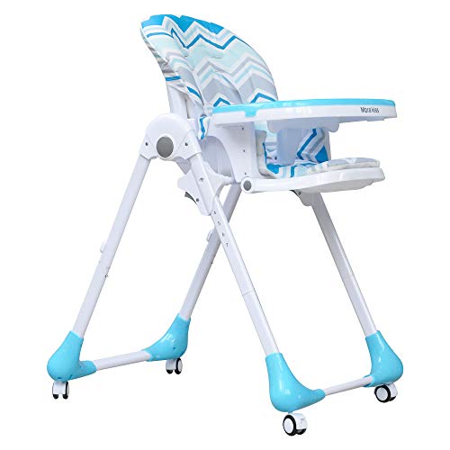 Baby High Chair Foldable Baby Dining Chair with 7 Height Position Adjustable, Removable Cushion and Tray Portable Blue Feeding Booster for Babies and Toddlers